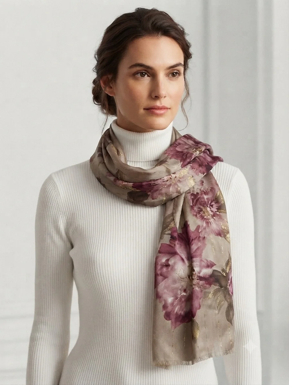 Ralph Lauren 100% Silk Floral Scarf in Blush & Burgundy Rose